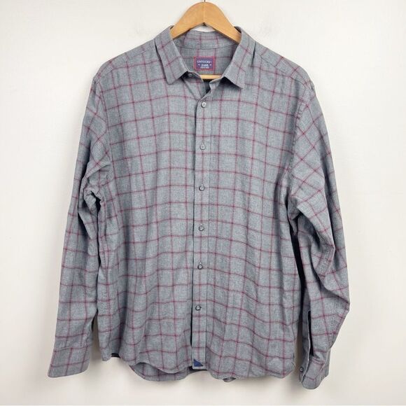 UNTUCKit GREY & RED PLAID FLANNEL LONG SLEEVE BUTTON UP XL - Picture 1 of 4
